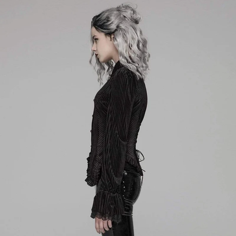Frauen Goth Nadelstreifen Puffärmel Velet Shirts