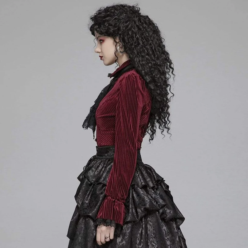 Frauen Goth Nadelstreifen Puffärmel Velet Shirts