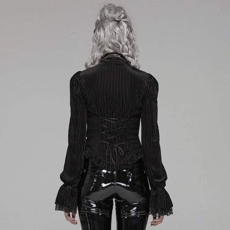 Frauen Goth Nadelstreifen Puffärmel Velet Shirts