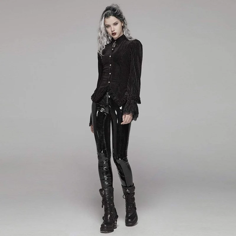 Frauen Goth Nadelstreifen Puffärmel Velet Shirts