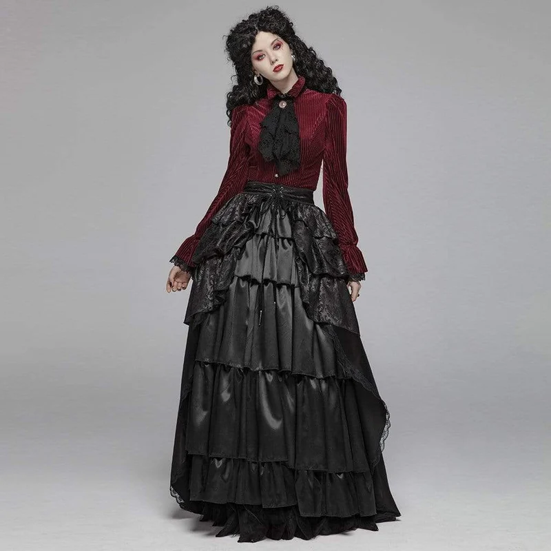 Frauen Goth Nadelstreifen Puffärmel Velet Shirts