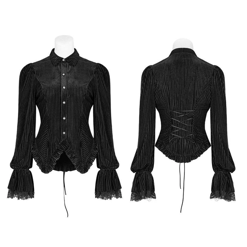 Frauen Goth Nadelstreifen Puffärmel Velet Shirts