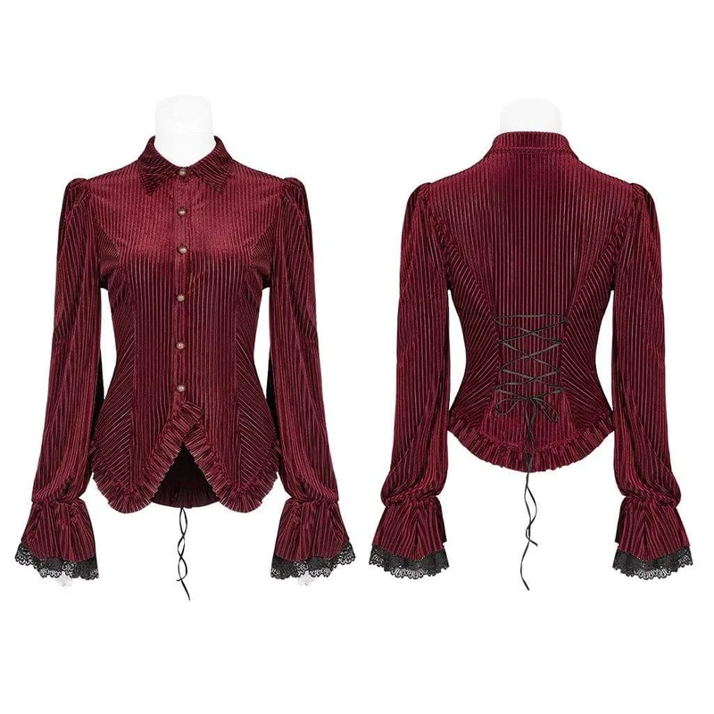 Frauen Goth Nadelstreifen Puffärmel Velet Shirts