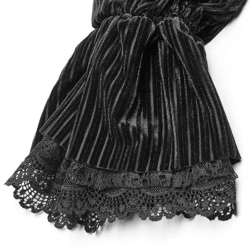 Frauen Goth Nadelstreifen Puffärmel Velet Shirts