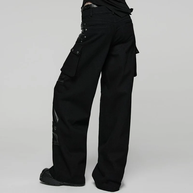 Punk-Schnürhose mit großen Taschen und Schnallenriemen für Damen