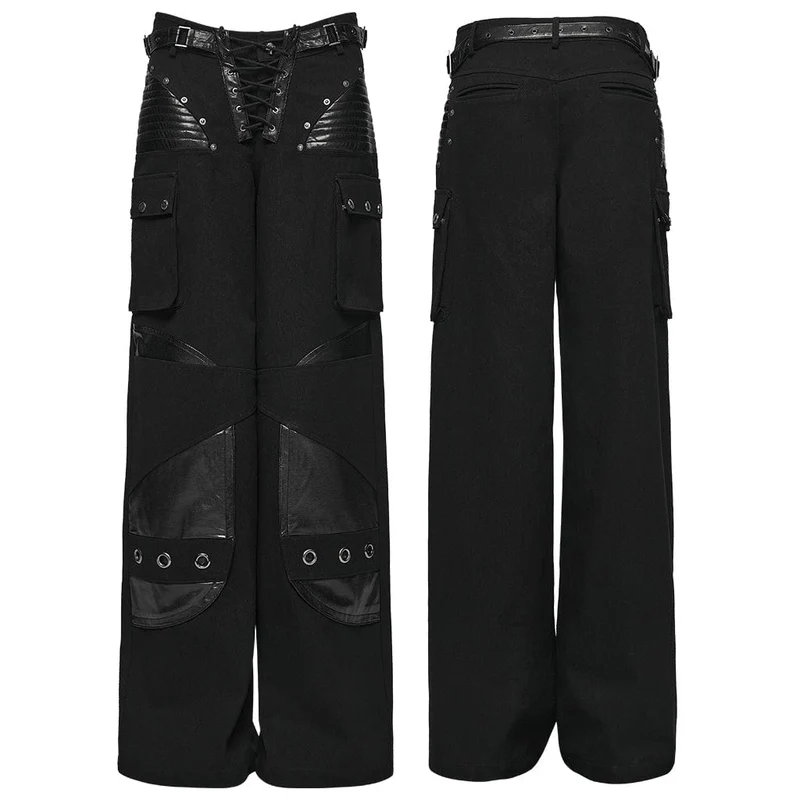 Punk-Schnürhose mit großen Taschen und Schnallenriemen für Damen