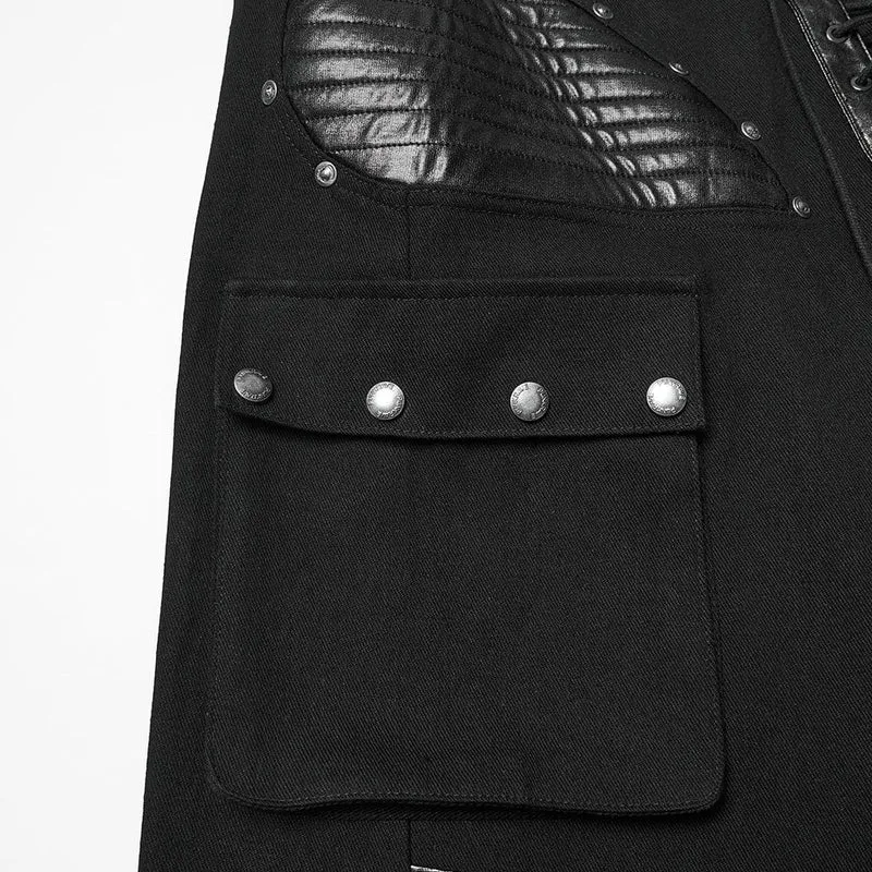 Punk-Schnürhose mit großen Taschen und Schnallenriemen für Damen