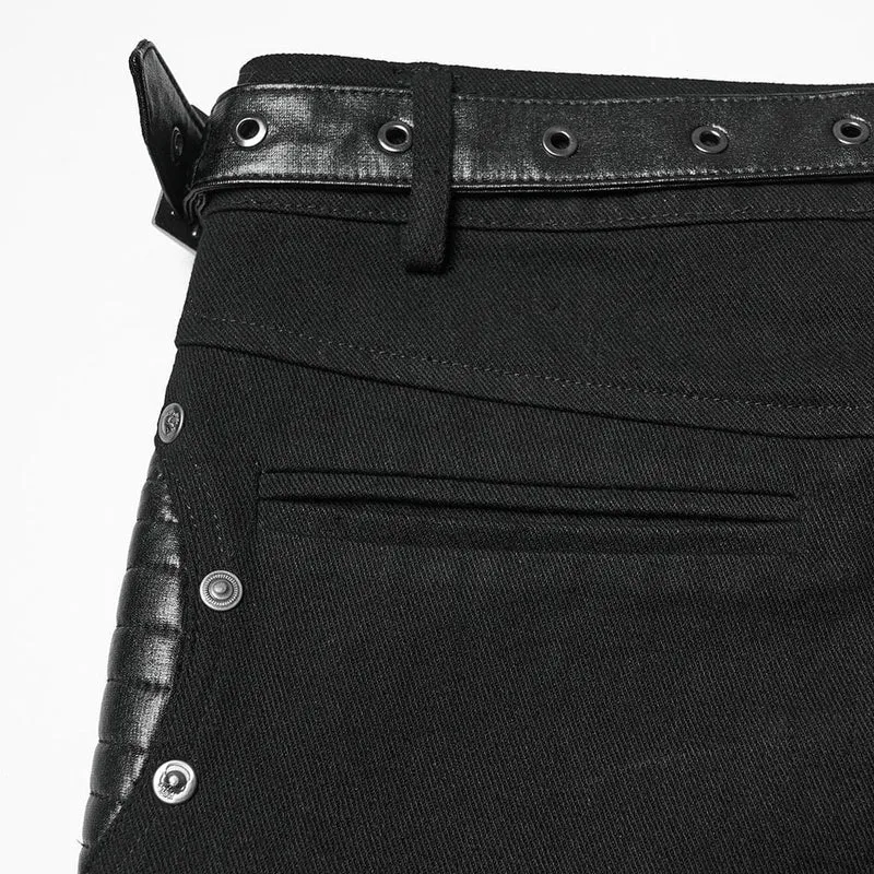 Punk-Schnürhose mit großen Taschen und Schnallenriemen für Damen