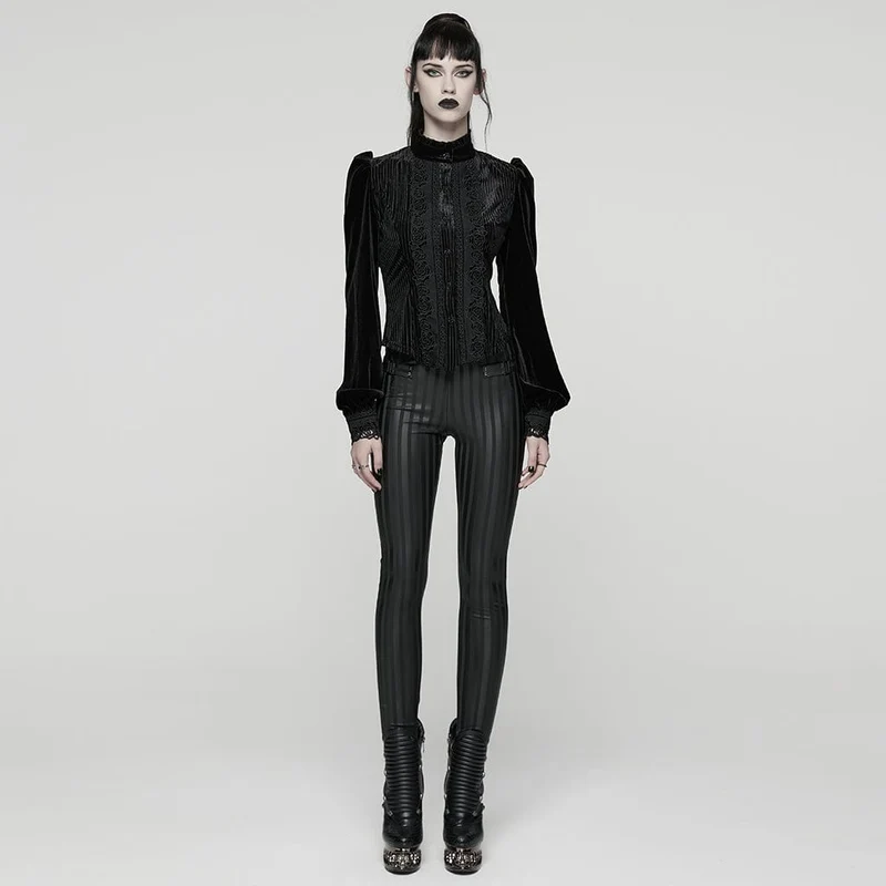 Damen-Leggings aus Kunstleder mit Gothic-Streifen