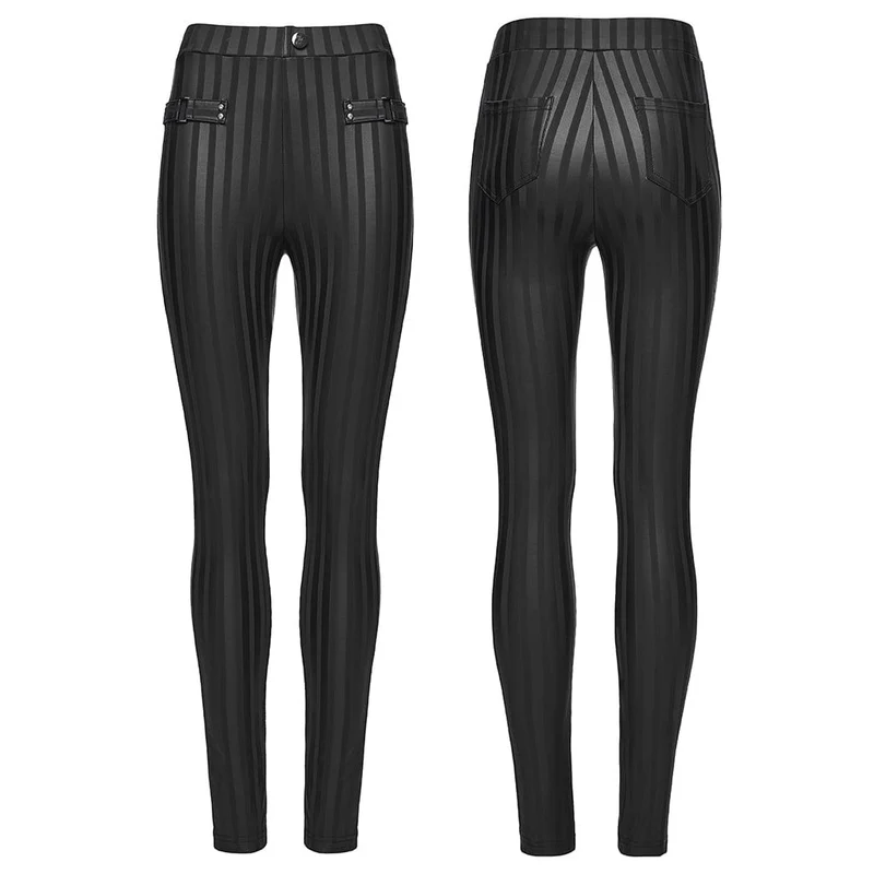 Damen-Leggings aus Kunstleder mit Gothic-Streifen