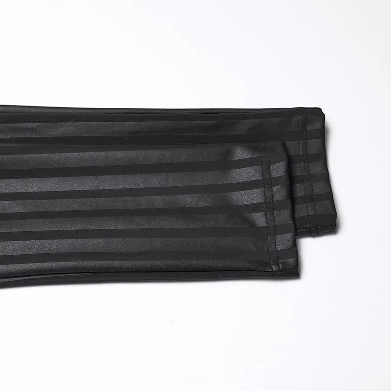 Damen-Leggings aus Kunstleder mit Gothic-Streifen