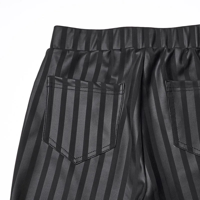 Damen-Leggings aus Kunstleder mit Gothic-Streifen