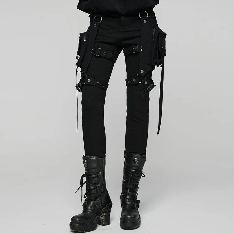 Punk-Mesh-Splice-Hose für Damen mit abnehmbaren Beintaschen