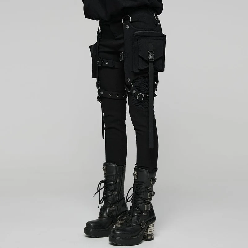 Punk-Mesh-Splice-Hose für Damen mit abnehmbaren Beintaschen