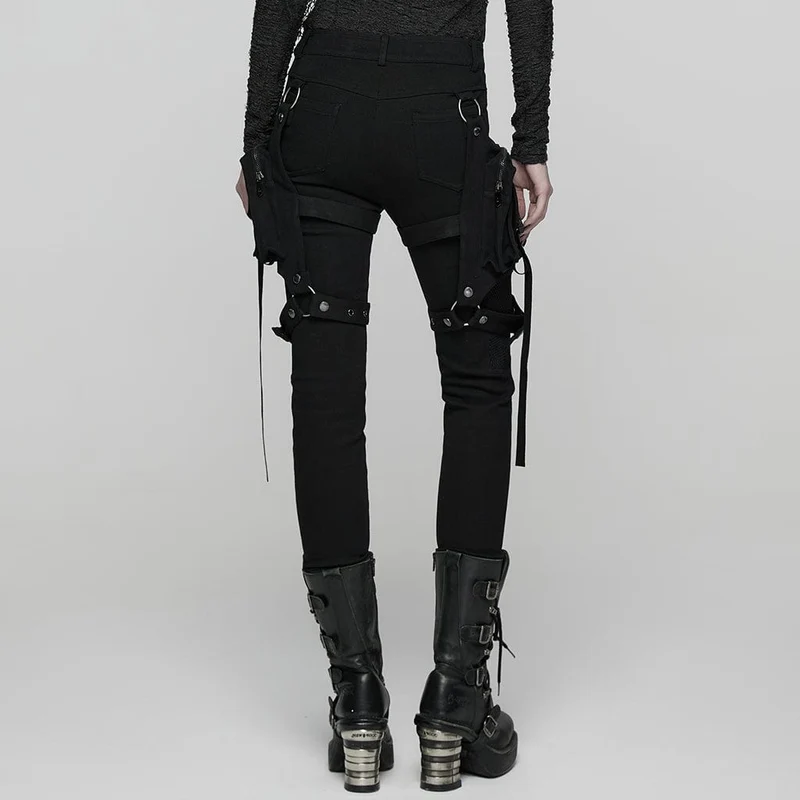 Punk-Mesh-Splice-Hose für Damen mit abnehmbaren Beintaschen
