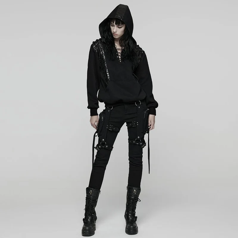 Punk-Mesh-Splice-Hose für Damen mit abnehmbaren Beintaschen