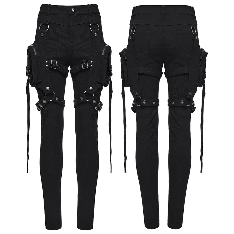 Punk-Mesh-Splice-Hose für Damen mit abnehmbaren Beintaschen