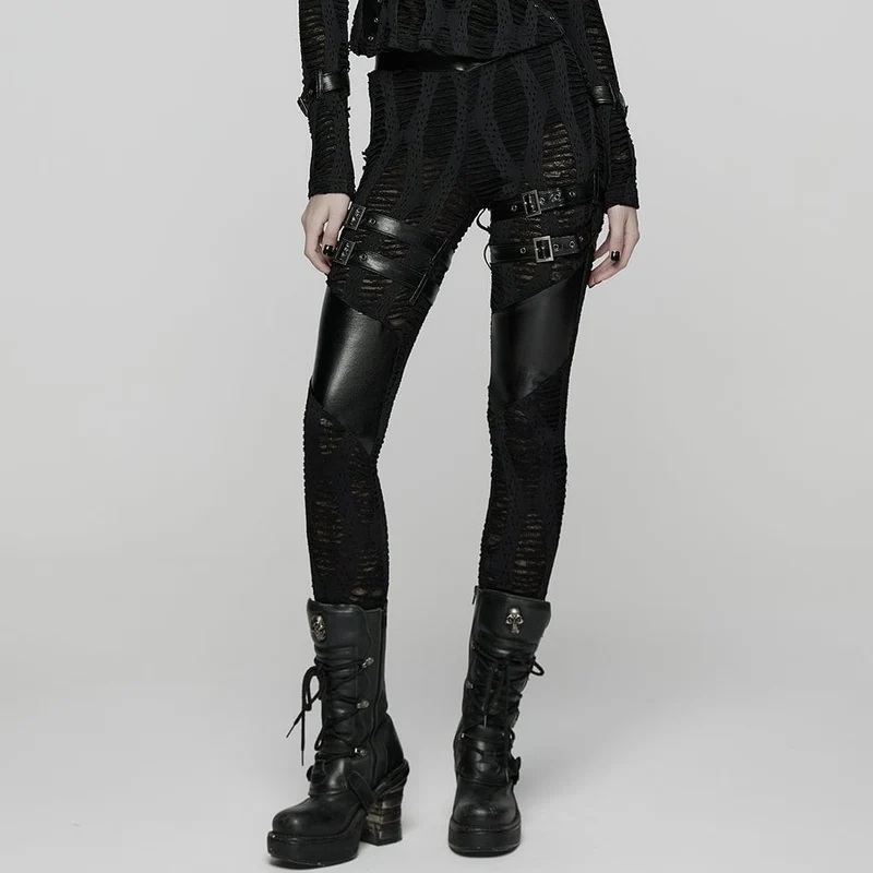 Zerrissene Punk-Hose mit Schnallenriemen für Damen