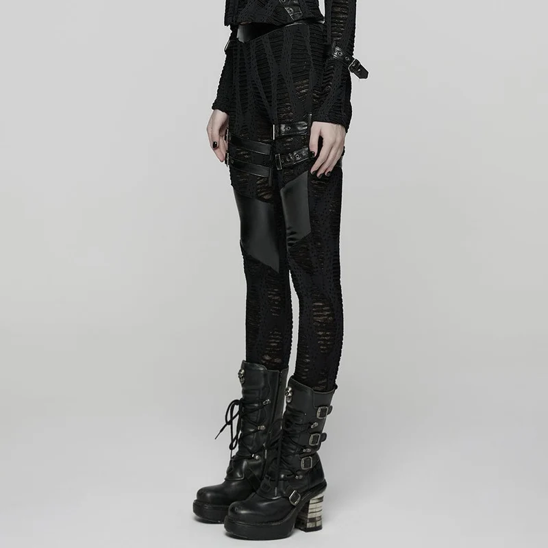 Zerrissene Punk-Hose mit Schnallenriemen für Damen