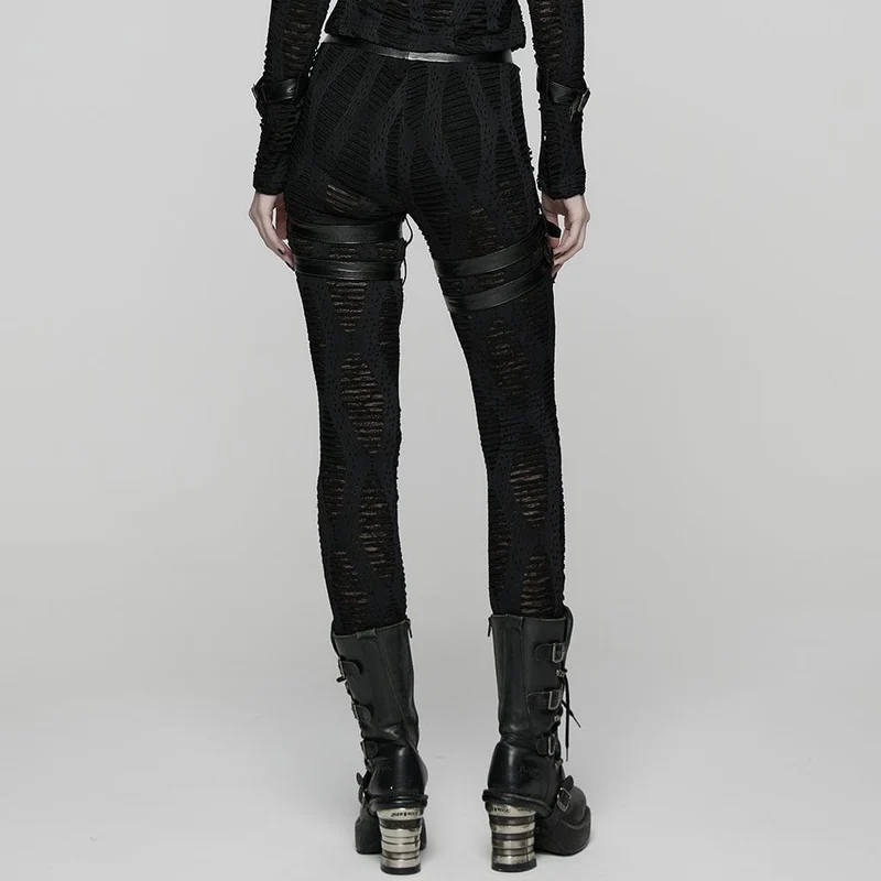 Zerrissene Punk-Hose mit Schnallenriemen für Damen