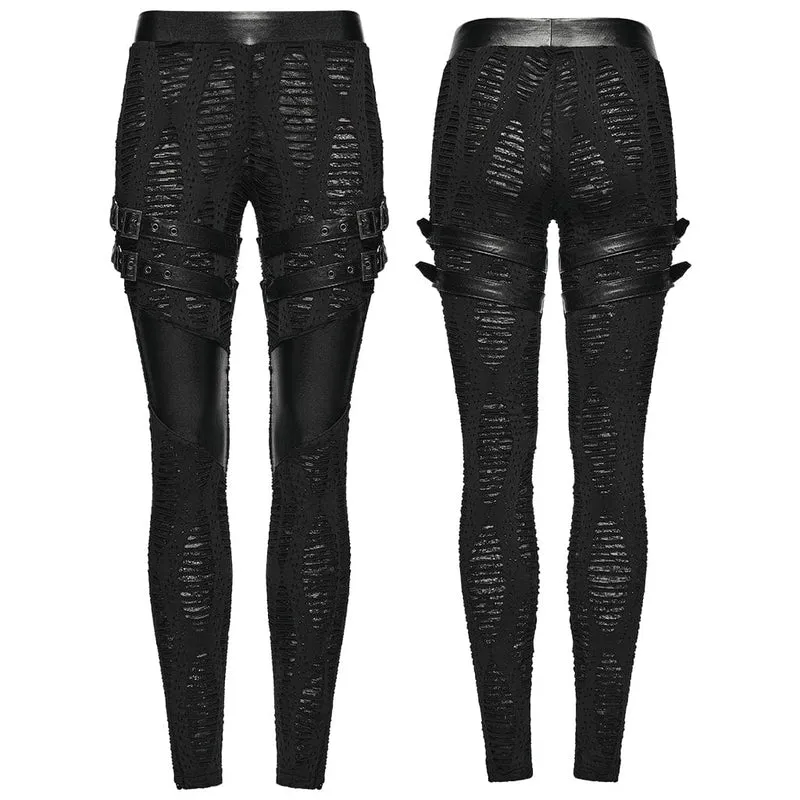 Zerrissene Punk-Hose mit Schnallenriemen für Damen