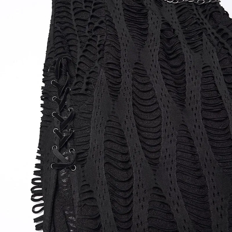 Damen Punk Ripped Eyelet Strap Chian Slit Kleid