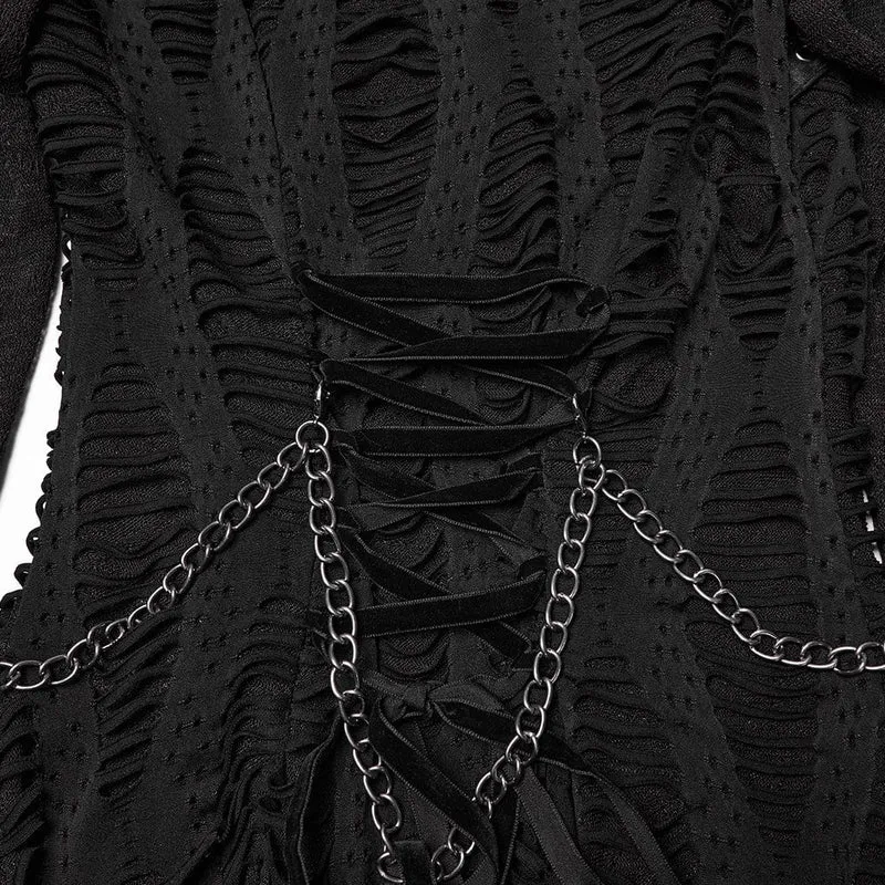 Damen Punk Ripped Eyelet Strap Chian Slit Kleid