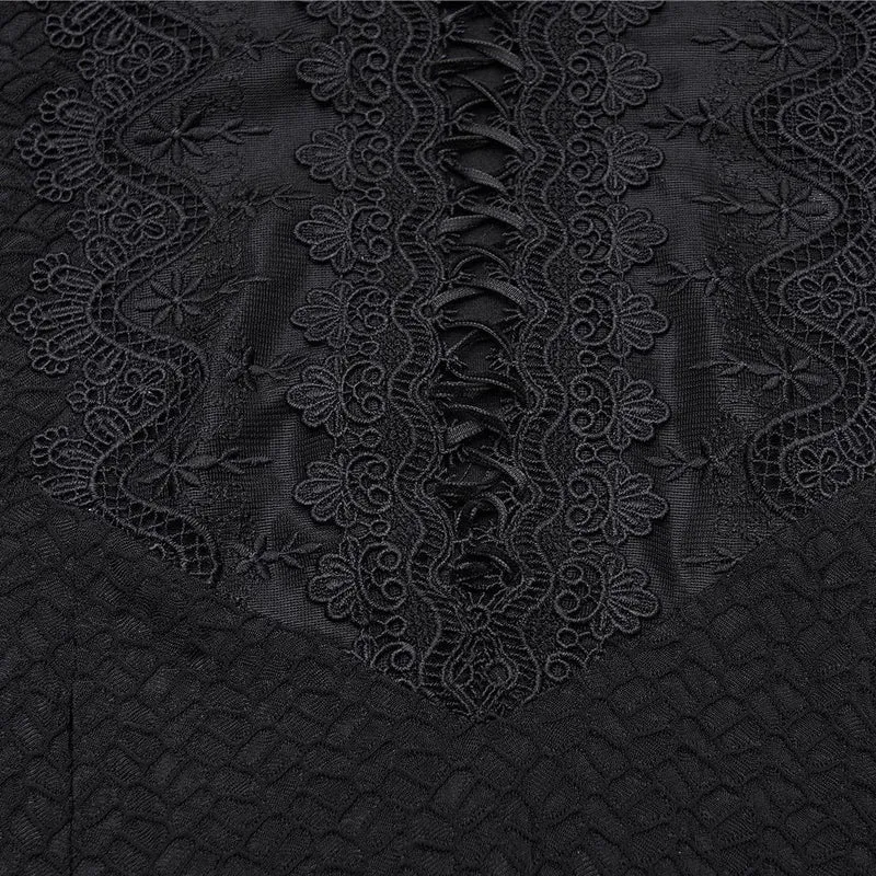 Gothic-Brautkleid mit Blumenmuster, Häkeldetails, tiefem Ausschnitt, schulterfreiem Design und Laternenärmeln