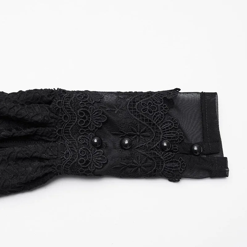 Gothic-Brautkleid mit Blumenmuster, Häkeldetails, tiefem Ausschnitt, schulterfreiem Design und Laternenärmeln