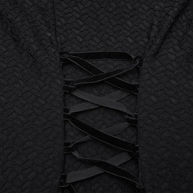 Gothic-Brautkleid mit Blumenmuster, Häkeldetails, tiefem Ausschnitt, schulterfreiem Design und Laternenärmeln