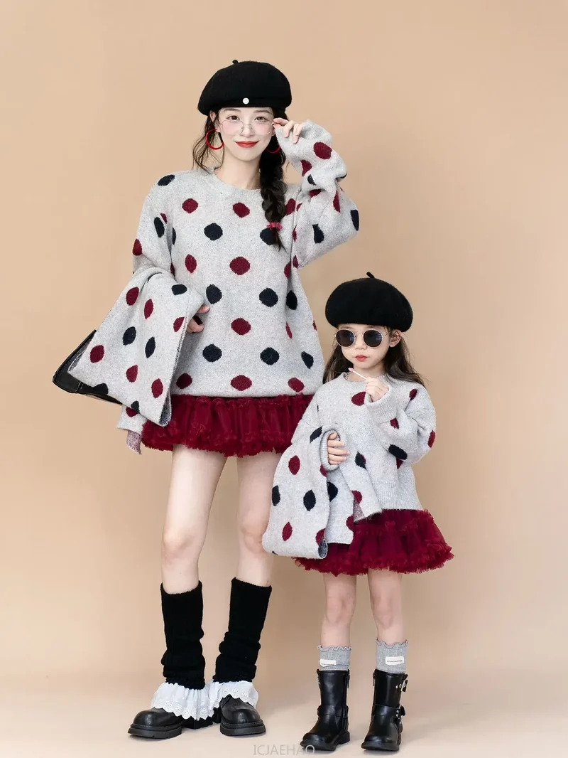 Mutter Und Tochter Punkte Pullover