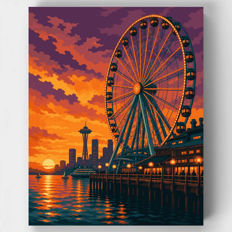Seattle Great Wheel Sunset - Paint by Numbers Kit