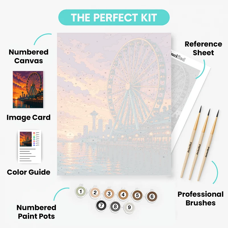 Seattle Great Wheel Sunset - Paint by Numbers Kit