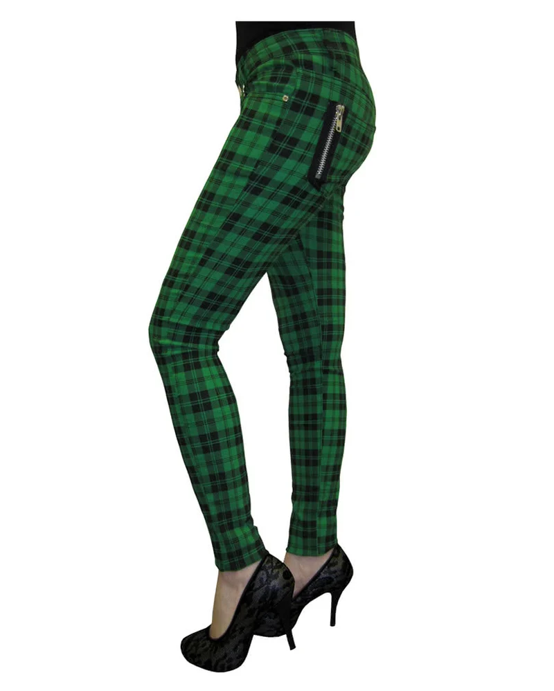 Tartan Skinny Jeans grün
