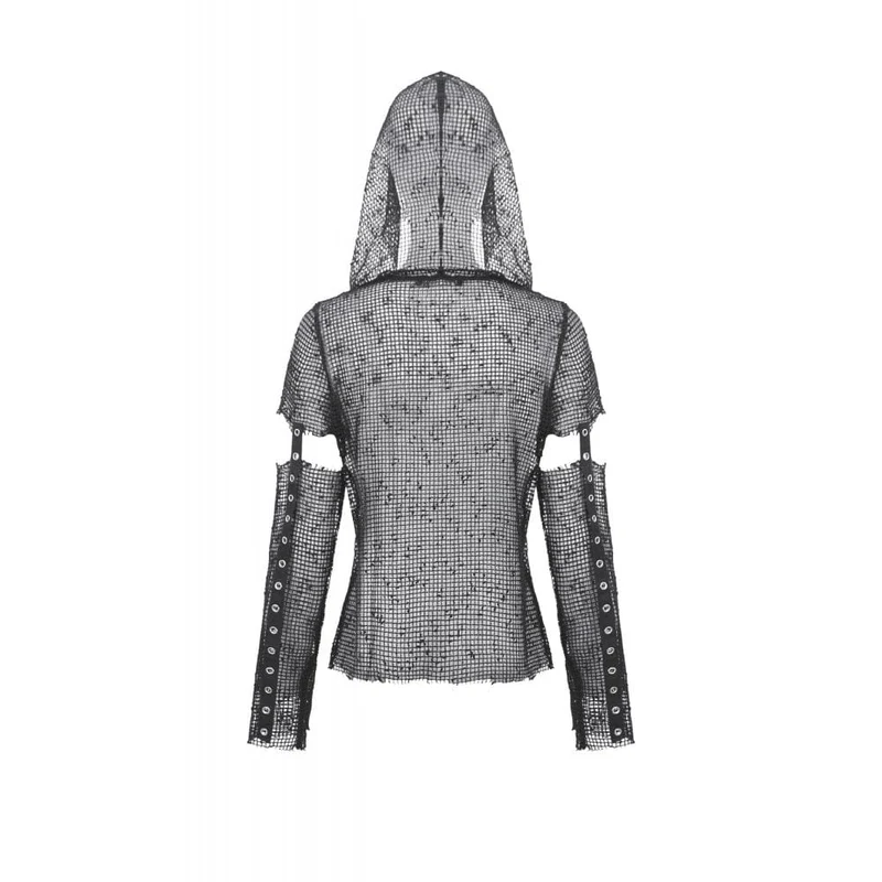 Punk-Mesh-Kapuzenoberteil für Damen mit Lochmuster