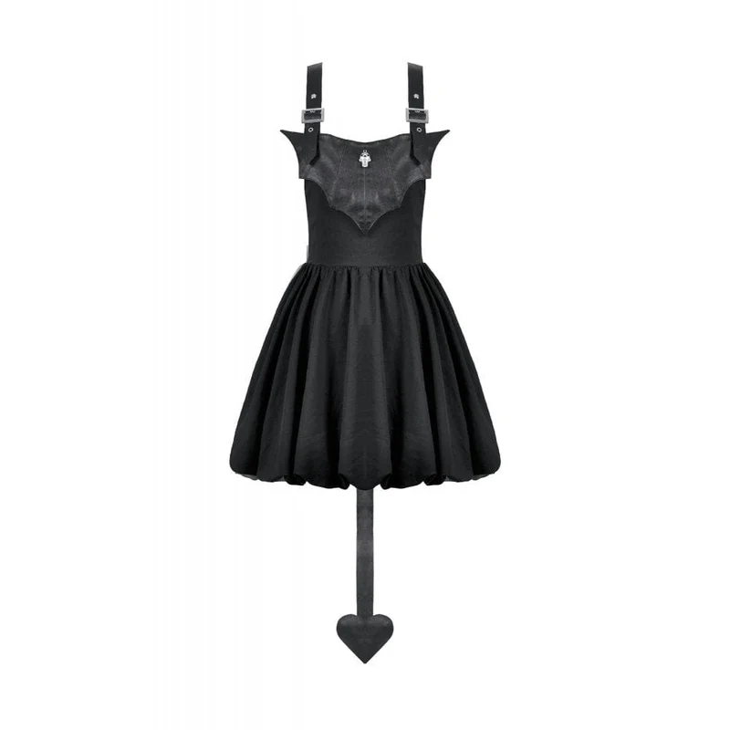 Gothic-Kleid für Damen mit Fledermausflügel-Schnalle, Trägern und Schleppe