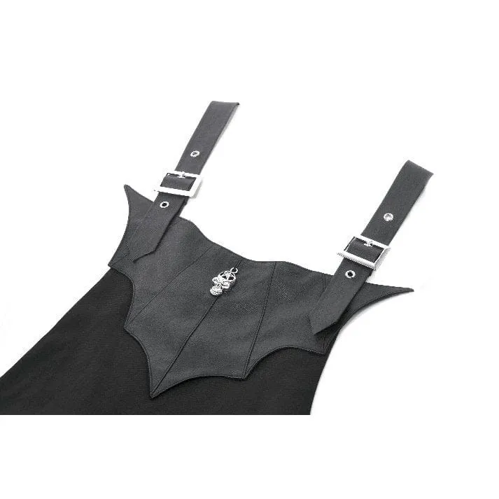 Gothic-Kleid für Damen mit Fledermausflügel-Schnalle, Trägern und Schleppe
