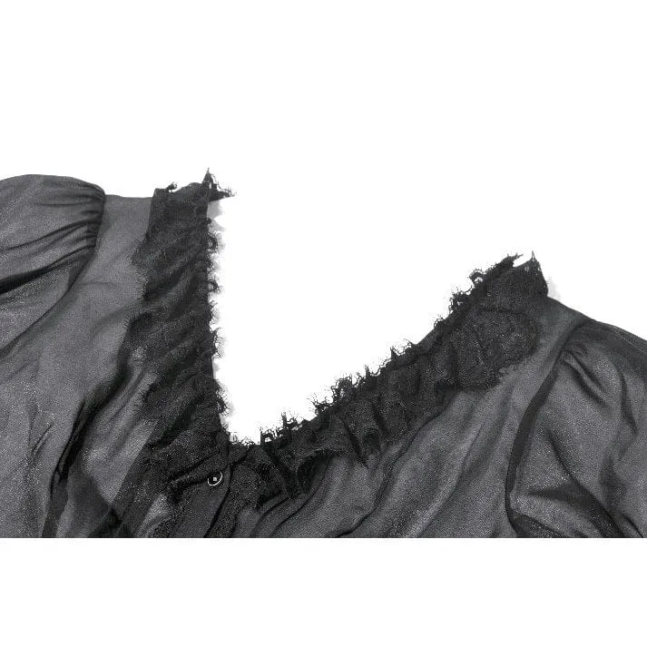 Gothic-Damenbluse, transparent, mehrlagig, mit Rüschen und Puffärmeln