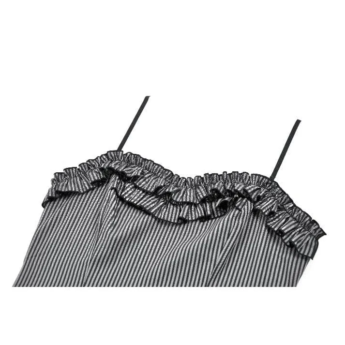 Gothic-Nadelstreifen-Mehrlagen-Falbala-Kleid für Damen, Abschlusskleid