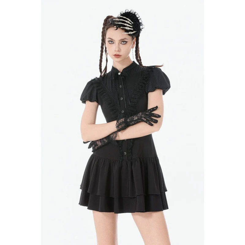 Gothic-Spitzenkleid für Damen mit Falten und Schleifenbesatz