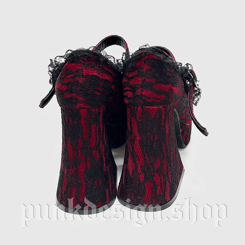 Gothic Mary Jane Schuhe für Damen mit Blumenmuster, Spitze und Schnalle