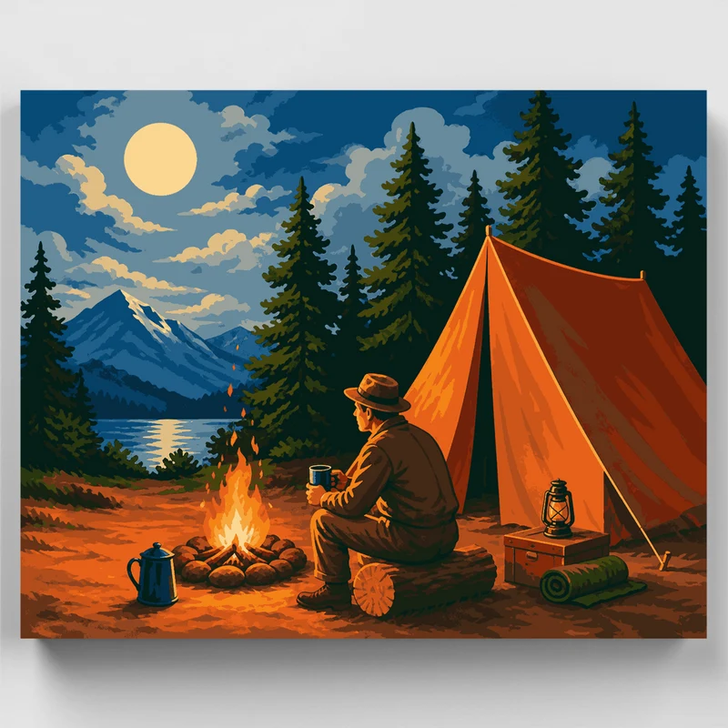 Firelight Under Pines - Paint by Numbers Kit
