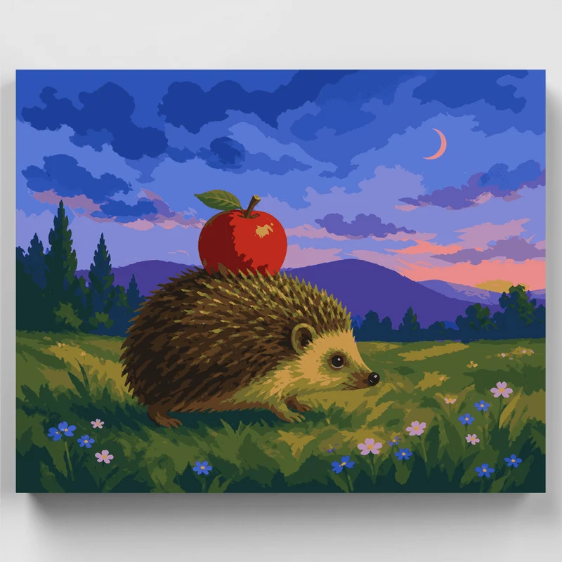 Apple-Topped Hedgehog - Paint by Numbers Kit