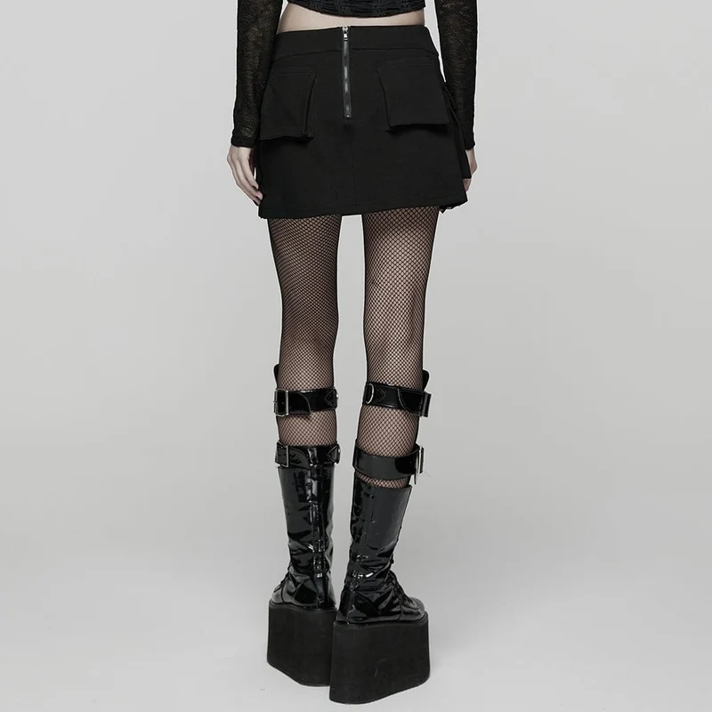 Damen Punk-Techwear-Rock mit Schnalle und Reißverschluss und großen Taschen