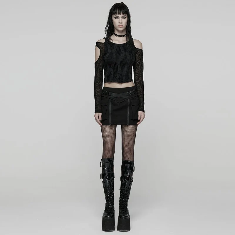 Damen Punk-Techwear-Rock mit Schnalle und Reißverschluss und großen Taschen