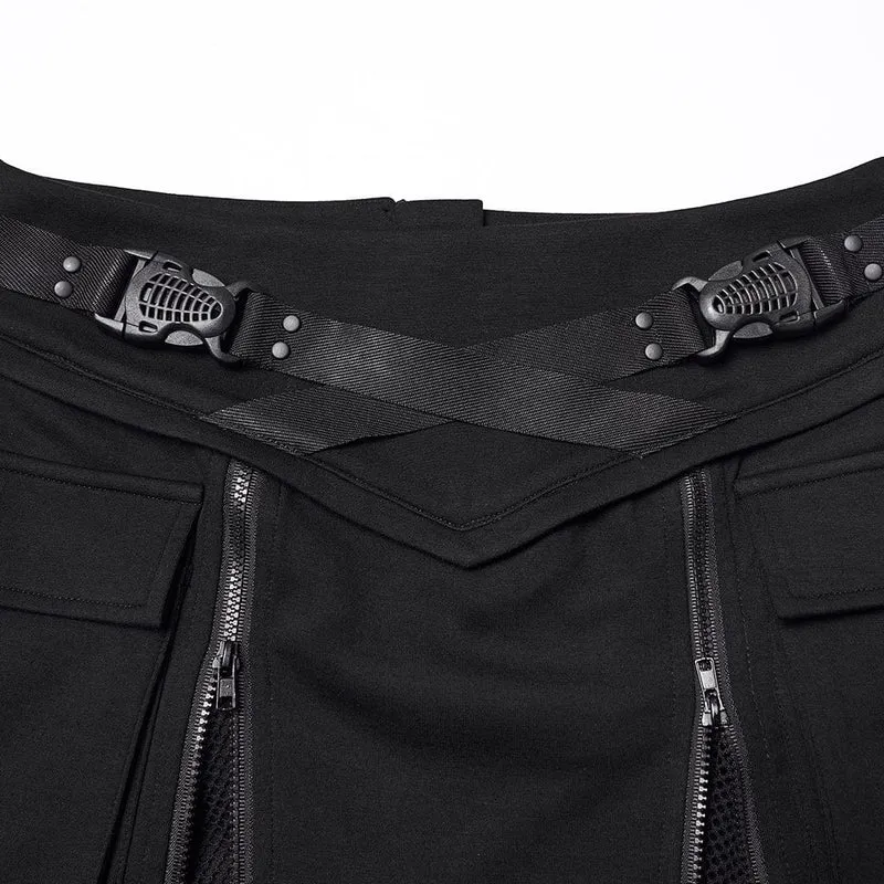 Damen Punk-Techwear-Rock mit Schnalle und Reißverschluss und großen Taschen