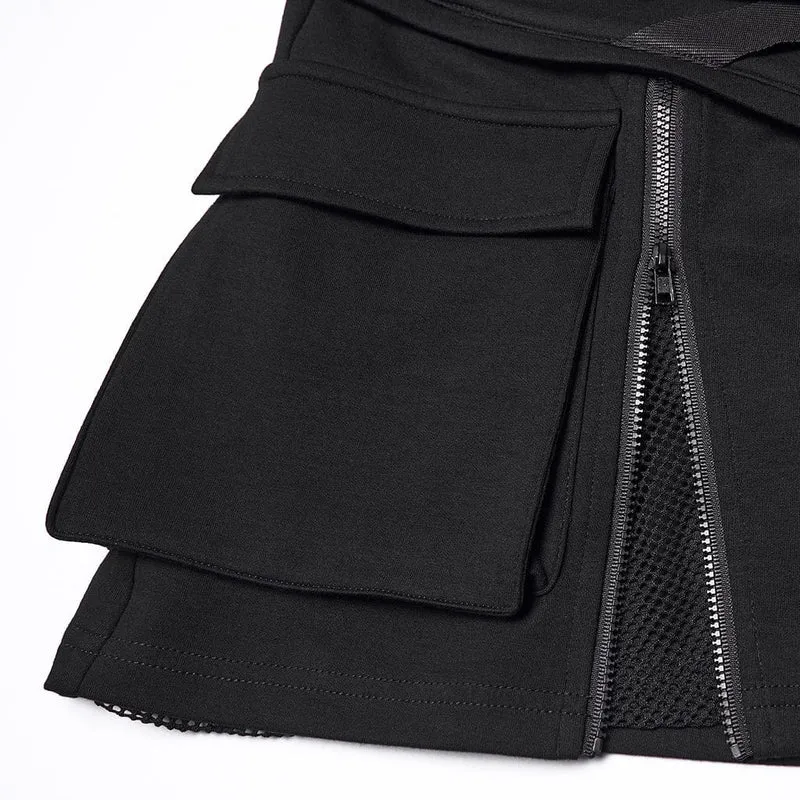 Damen Punk-Techwear-Rock mit Schnalle und Reißverschluss und großen Taschen