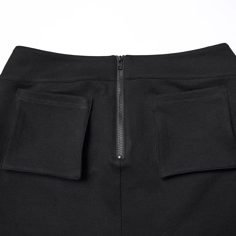 Damen Punk-Techwear-Rock mit Schnalle und Reißverschluss und großen Taschen