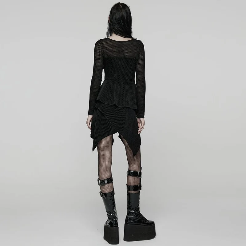 Damen Punk Unregelmäßiges Mehrschicht-Netzkleid mit Saum