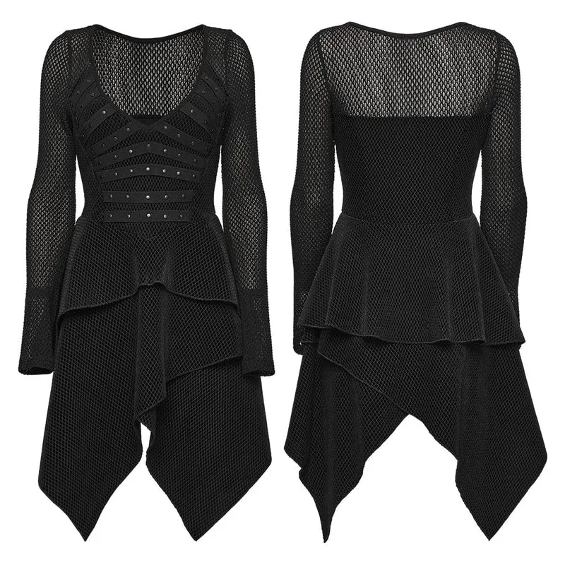 Damen Punk Unregelmäßiges Mehrschicht-Netzkleid mit Saum